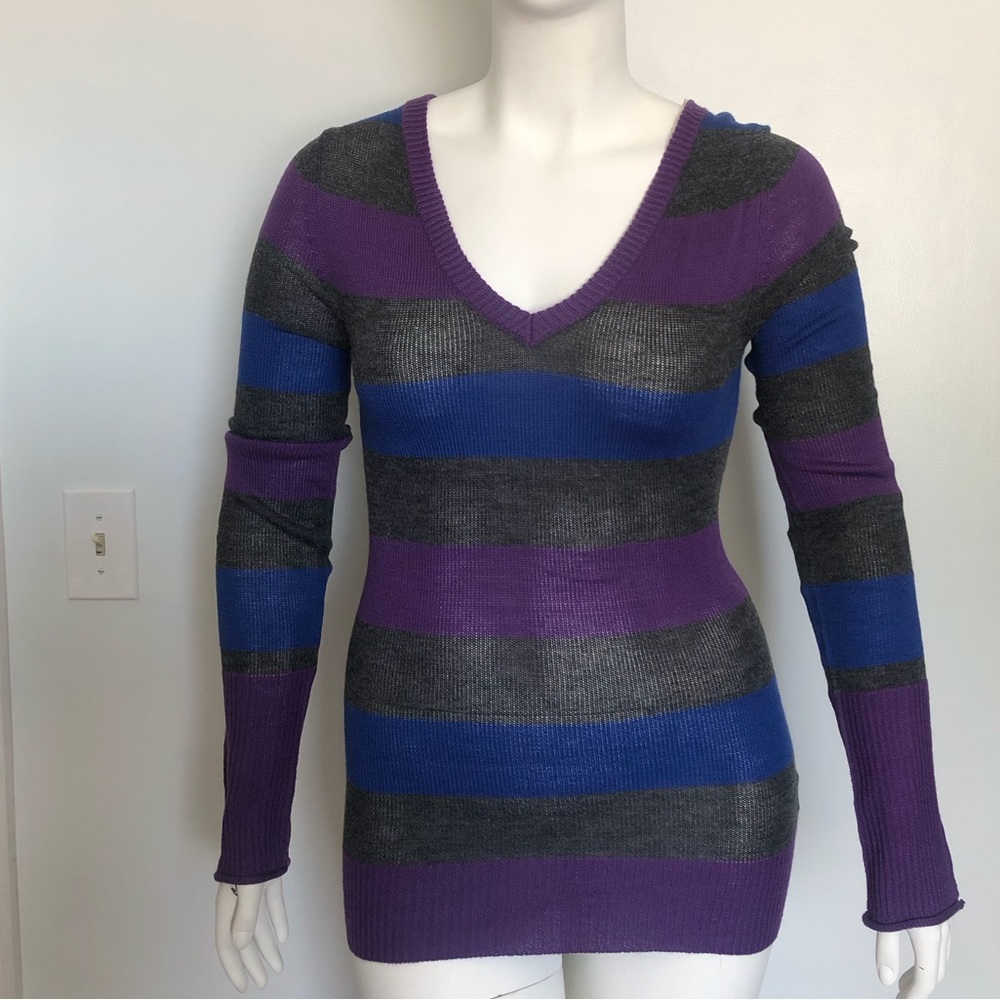 Zenana Outfitters Purple, Blue, and Gray Stripped Sweater Dress